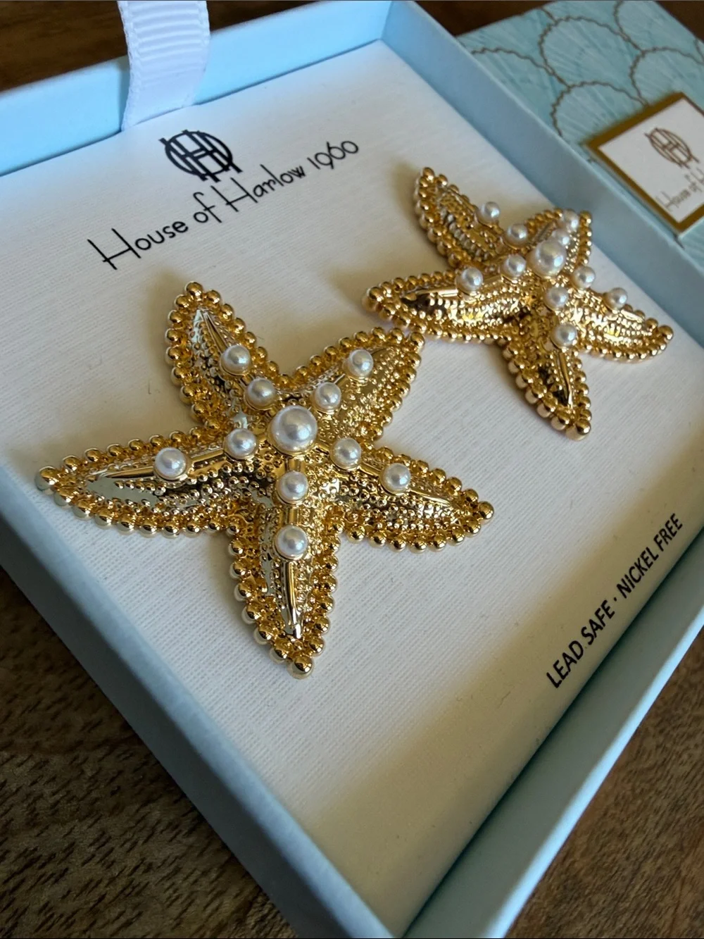 House of Harlow 1960 Gold-tone Starfish Earrings with Pearls